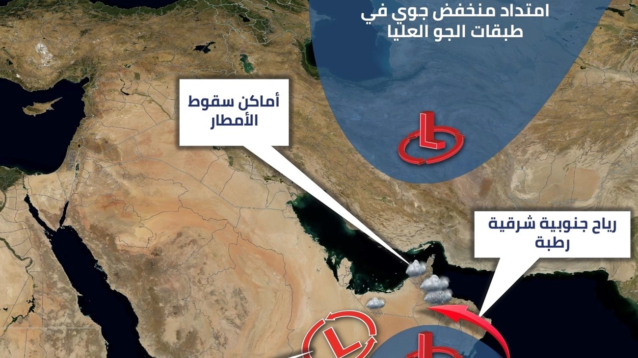 عاجل : الارصاد الجوية الامارتية تحذر من تأثر هذه المناطق بامتداد منخفض جوي سطحي ابتداء من هذا التاريخ الي هذا الموعد (اليكم التفاصيل)